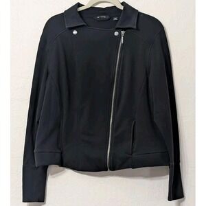 Halston Plus 20W Navy Asymmetrical Zipper Lightweight Stylish Mom Weekend Jacket